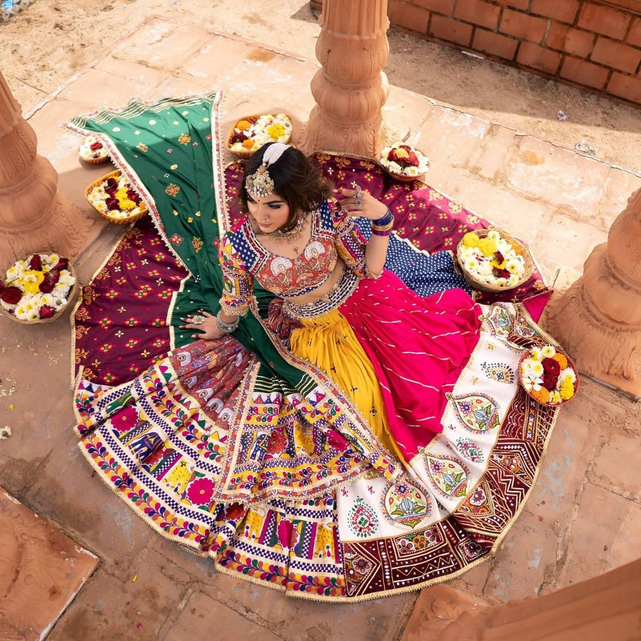 Navratri Special Designer Lehenga Choli Set | Heavy Muslin Cotton with Digital Print, Real Mirror Work & Festive Dupatta
