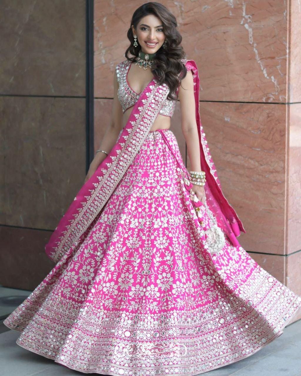 Designer Georgette Lehenga Choli with Embroidery, Mirror & Sequin Work, Organza Dupatta, Party Wear Indian Ethnic Outfit for Women