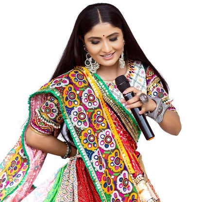Designer Muslin Cotton Printed Lehenga Choli with Real Mirror Work and Dupatta | Festive Wear Navratri Garba Indian Ethnic Outfit