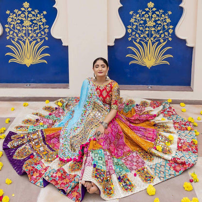 Designer Muslin Cotton Lehenga Choli with Digital Print, Real Mirror Work & Dupatta with PomPom Lace – Festive Wedding Outfit