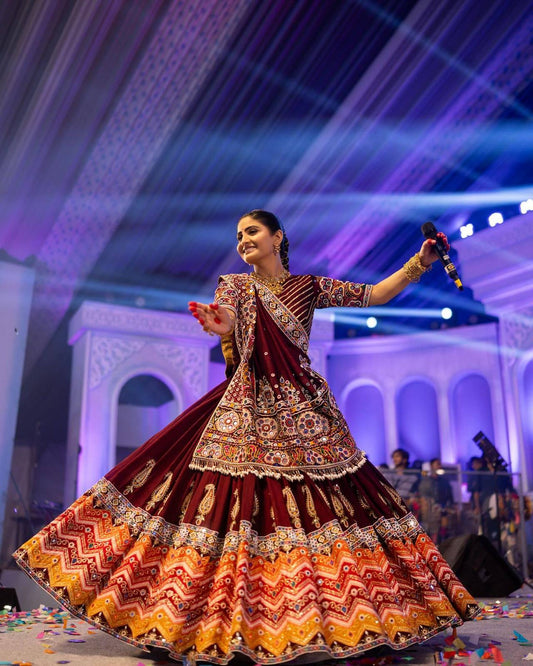 Gujarati Navratri Chaniya Choli Set in Muslin Cotton with Digital Print, Real Mirror Embroidery & Fancy Lace Dupatta – Garba Outfit