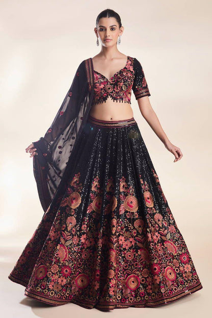 Designer Faux Georgette Lehenga Choli with Heavy Embroidery & Sequin Work, Premium Dupatta, Wedding And Party Wear Lehenga Set
