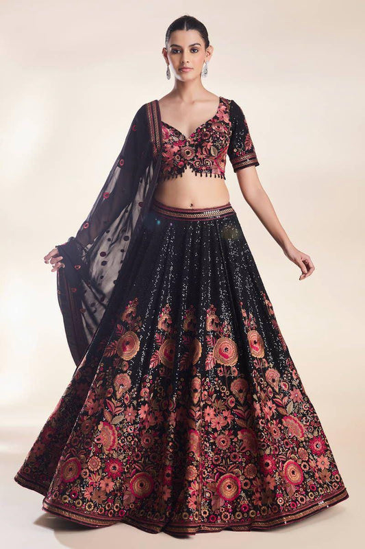 Designer Faux Georgette Lehenga Choli with Heavy Embroidery & Sequin Work, Premium Dupatta, Wedding And Party Wear Lehenga Set