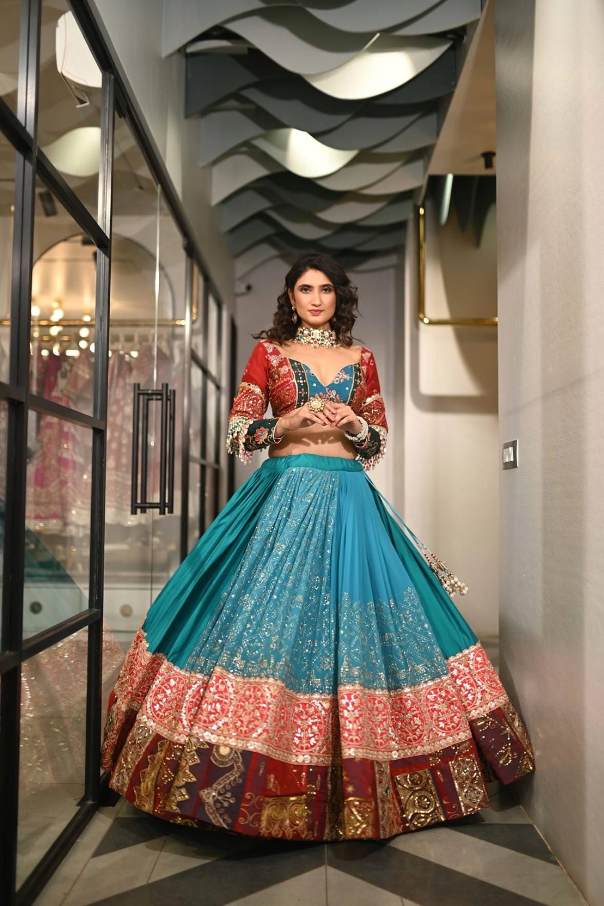 Navratri Chaniya Choli Set in Muslin Cotton with Digital Print, Real Mirror Embroidery & Cutwork Dupatta – Garba Festival Wear