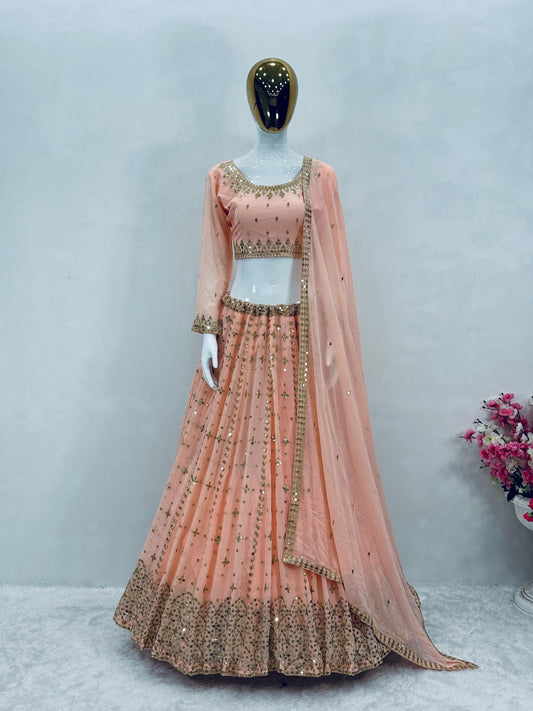 Designer Heavy Georgette Lehenga Choli with Sequins Embroidery & Dupatta – Indian Wedding Wear, Party Wear, Festive Outfit for Women