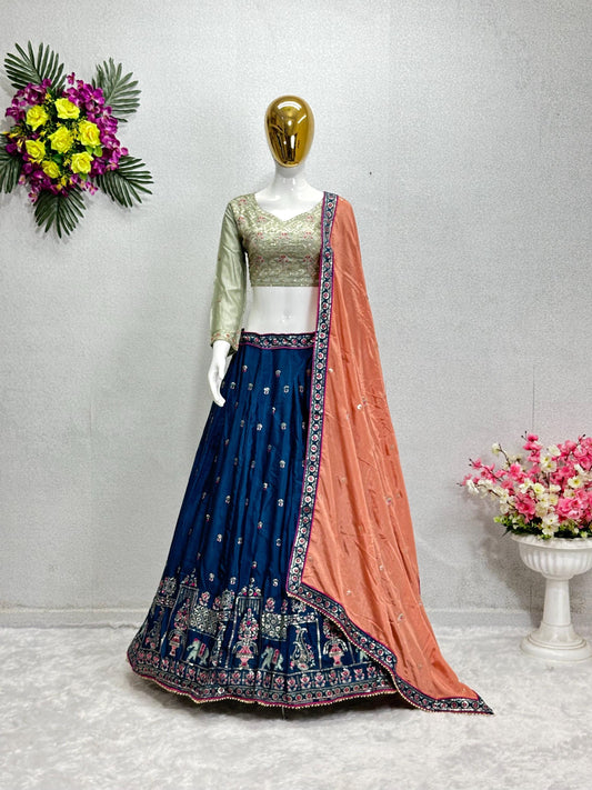 Bridal Chinon Lehenga Choli Set with Heavy Embroidery & Sequins Work Dupatta – Wedding and Party Wear Designer Outfit