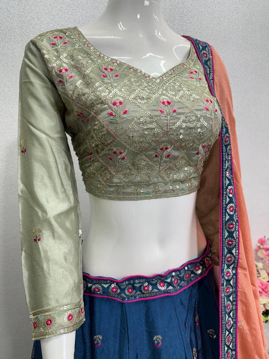 Bridal Chinon Lehenga Choli Set with Heavy Embroidery & Sequins Work Dupatta – Wedding and Party Wear Designer Outfit