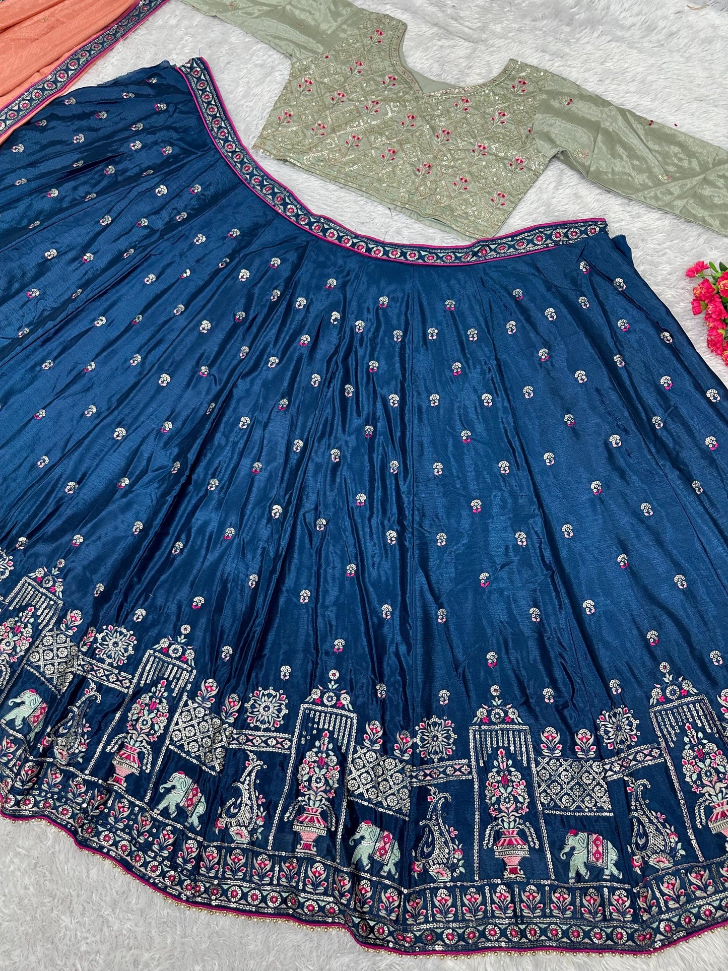 Bridal Chinon Lehenga Choli Set with Heavy Embroidery & Sequins Work Dupatta – Wedding and Party Wear Designer Outfit