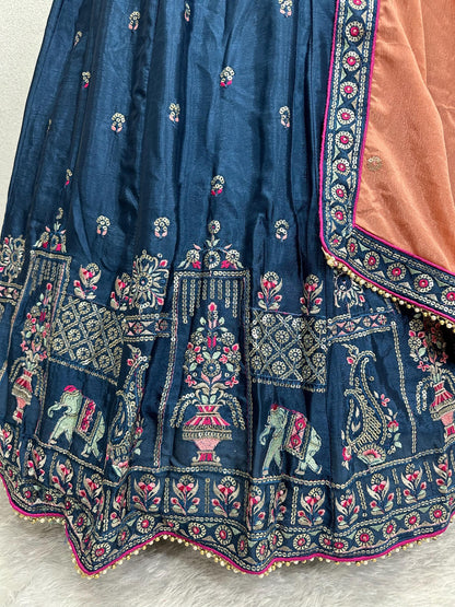 Bridal Chinon Lehenga Choli Set with Heavy Embroidery & Sequins Work Dupatta – Wedding and Party Wear Designer Outfit