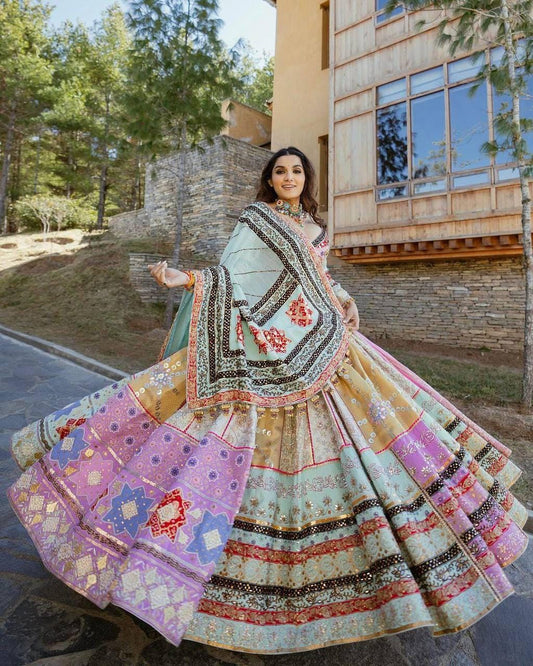 Navratri Special Muslin Cotton Lehenga Choli with Digital Print, Real Mirror Work & Handwork Lace – Festive Traditional Outfit