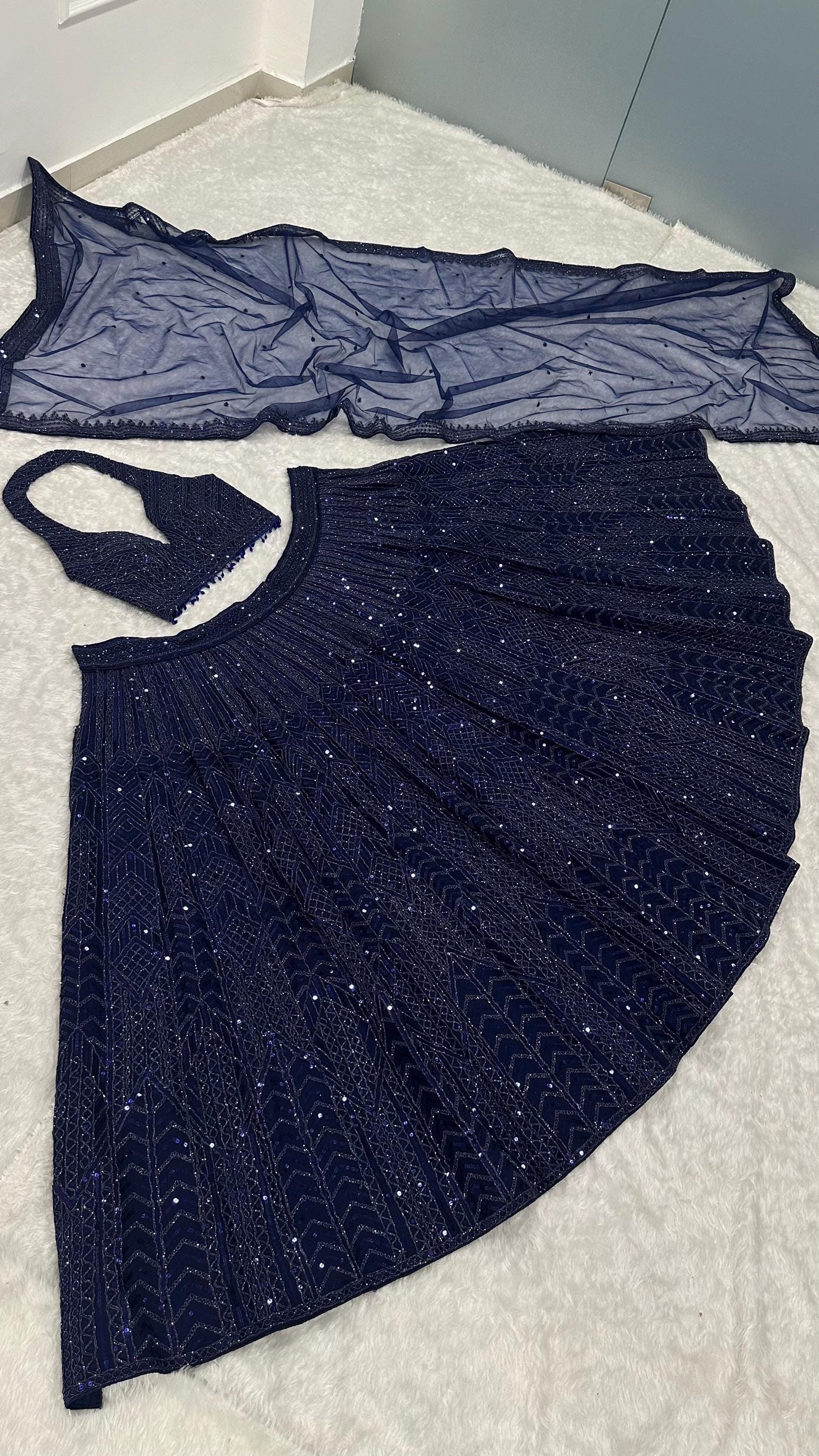 Designer Net Lehenga Choli with Sequins & Dori Work Dupatta | Bridal Party Wear Indian Outfit | Wedding Reception Dress