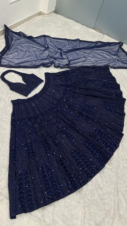 Designer Net Lehenga Choli with Sequins & Dori Work Dupatta | Bridal Party Wear Indian Outfit | Wedding Reception Dress