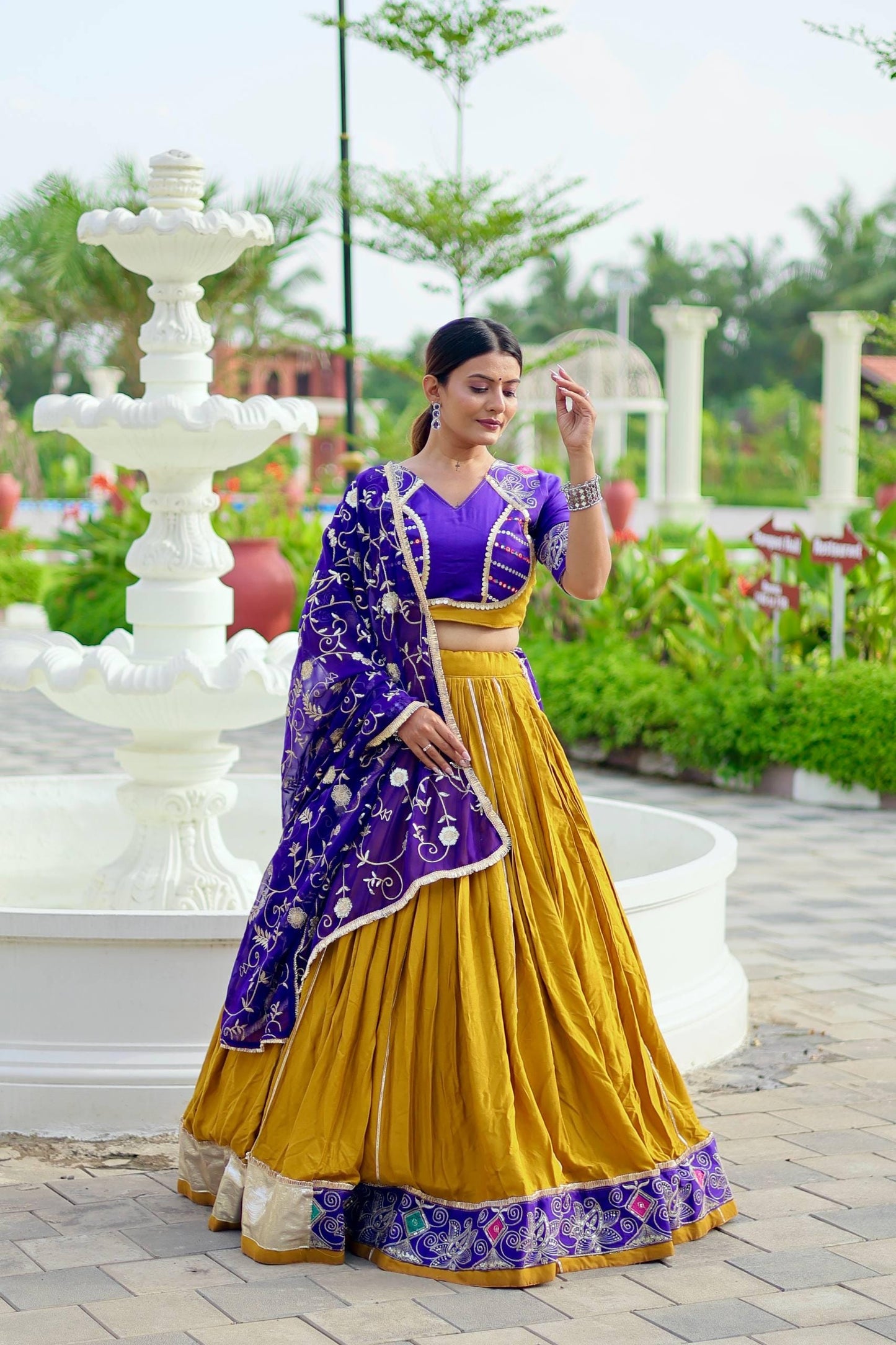 Navratri Special Cotton Lehenga Choli with Embroidery Thread Work, 6 Meter Flair Skirt, Fox Georgette Dupatta & Traditional Lace