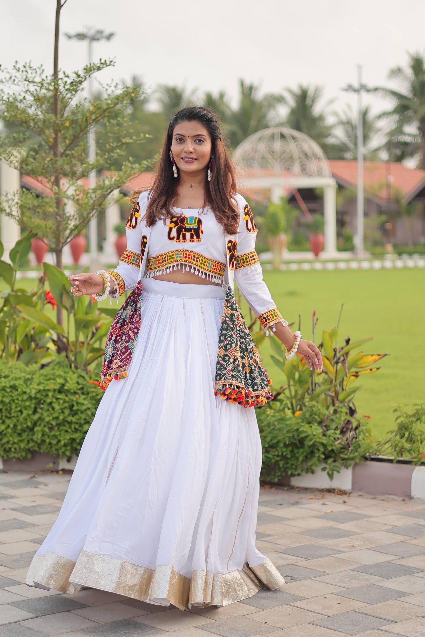 Navratri Gamathi Work Lehenga Choli with Koti | Traditional Cotton Lehenga Set with Embroidery & Lace Work for Festival Wear