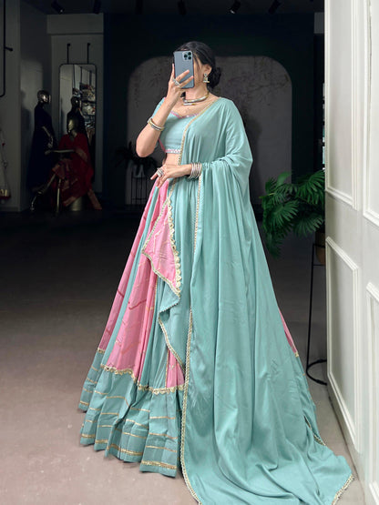 Navratri Chaniya Choli 2025 | Pastel Rayon Georgette Lehenga with Sequins, Thread Embroidery & Mirror Work for Garba Nights