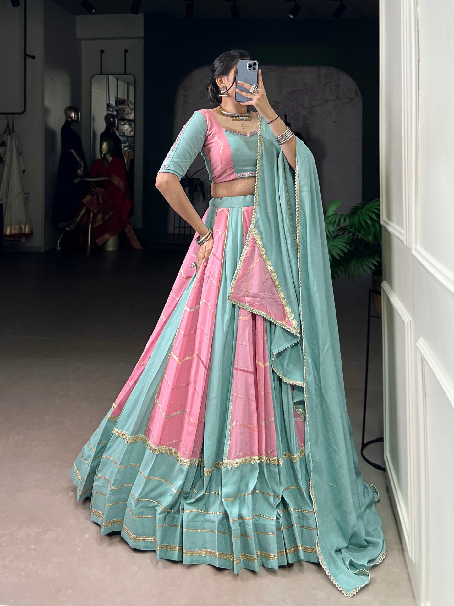 Navratri Chaniya Choli 2025 | Pastel Rayon Georgette Lehenga with Sequins, Thread Embroidery & Mirror Work for Garba Nights