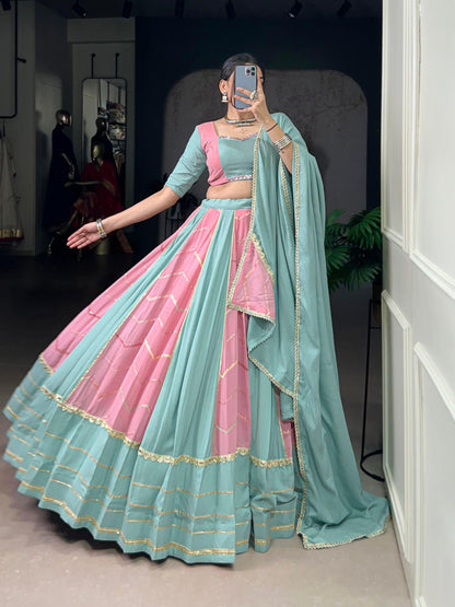 Navratri Chaniya Choli 2025 | Pastel Rayon Georgette Lehenga with Sequins, Thread Embroidery & Mirror Work for Garba Nights
