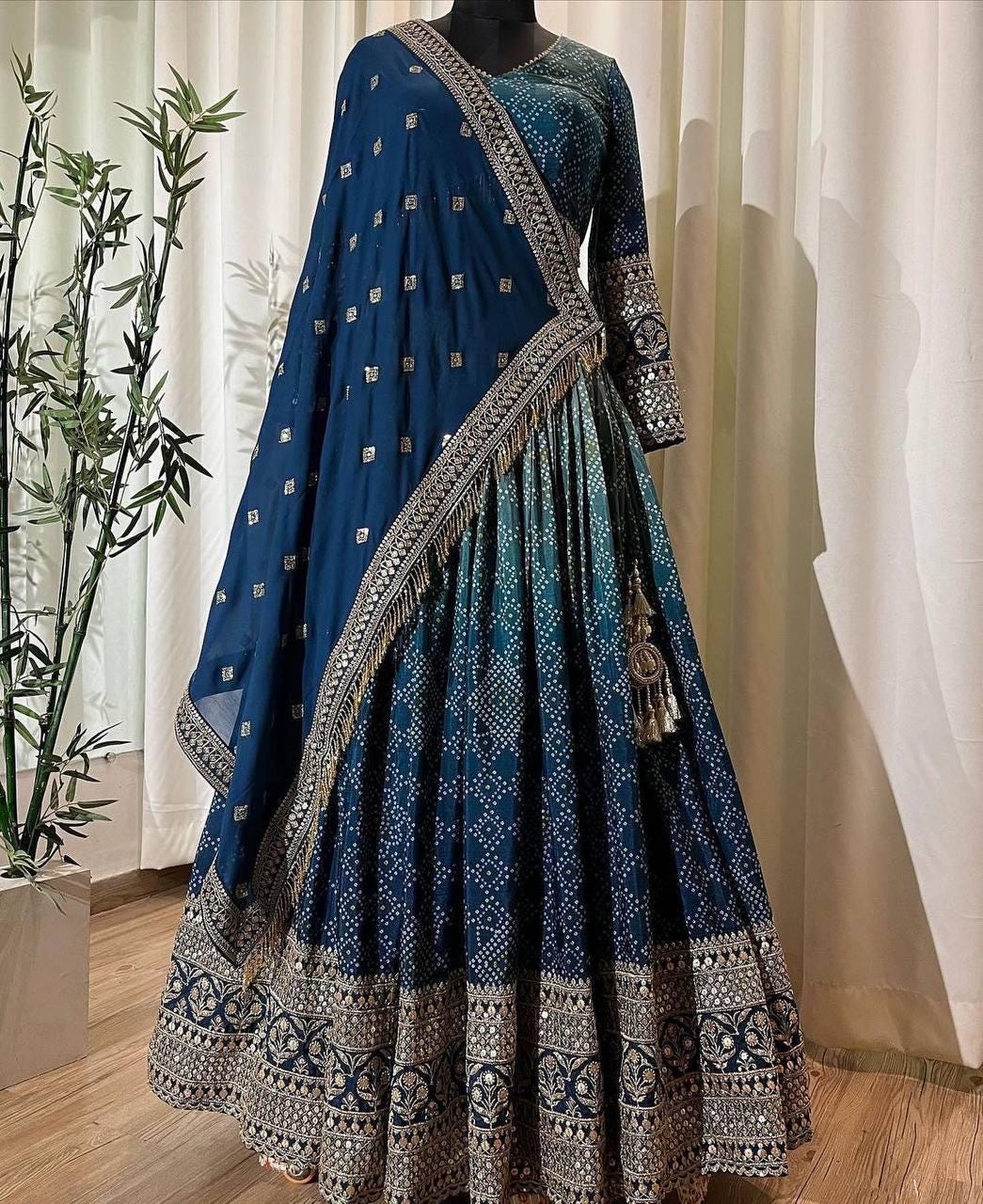 Party Wear Chinon Silk Lehenga Choli with Dupatta | Embroidered Sequins Work | Designer Indian Wedding & Festive Outfit for Women