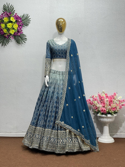 Party Wear Chinon Silk Lehenga Choli with Dupatta | Embroidered Sequins Work | Designer Indian Wedding & Festive Outfit for Women
