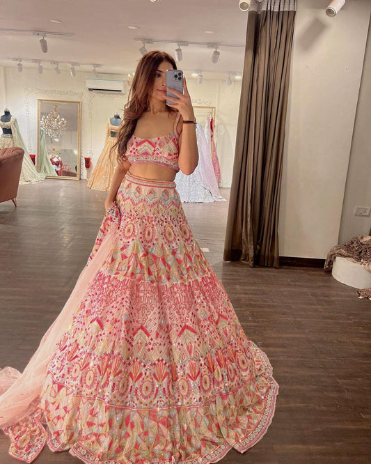Designer Faux Georgette Lehenga Choli with Heavy Sequin Embroidery and Dupatta | Indian Party Wear | Wedding Festive Outfit