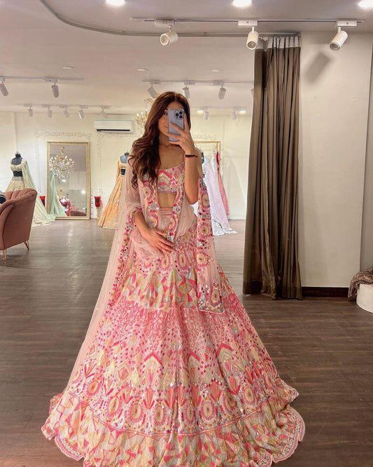 Designer Faux Georgette Lehenga Choli with Heavy Sequin Embroidery and Dupatta | Indian Party Wear | Wedding Festive Outfit