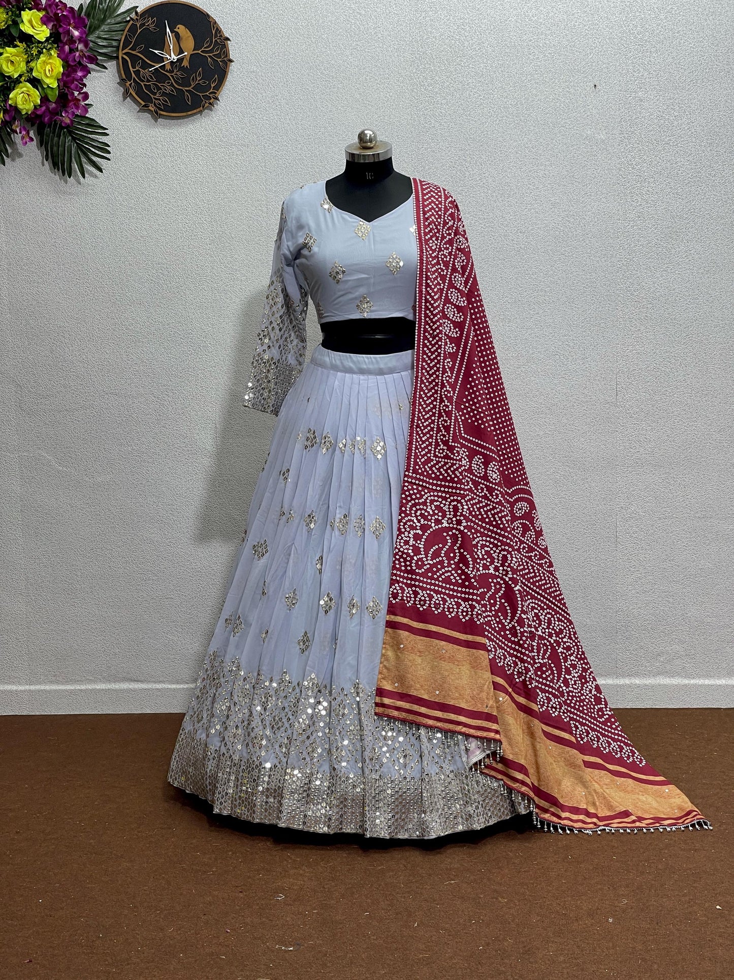 Designer Navratri Heavy Georgette Lehenga Choli with Dupatta, Embroidered 9mm Sequins & Mirror Work, Indian Wedding Outfit