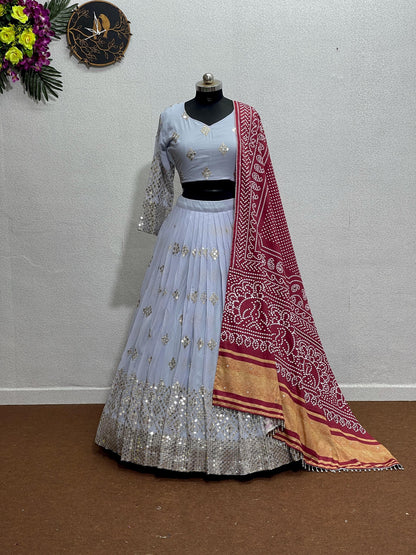 Designer Navratri Heavy Georgette Lehenga Choli with Dupatta, Embroidered 9mm Sequins & Mirror Work, Indian Wedding Outfit