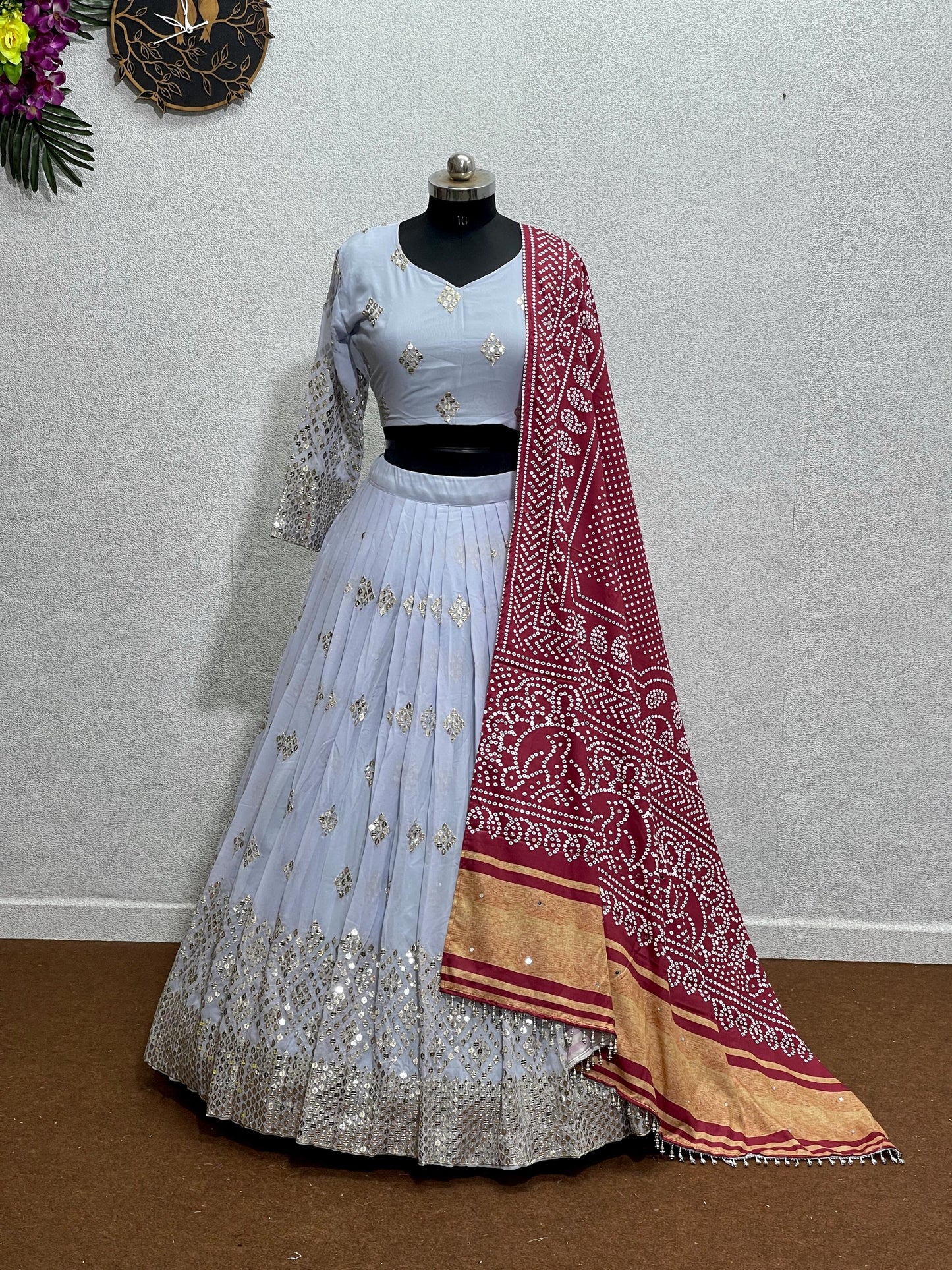 Designer Navratri Heavy Georgette Lehenga Choli with Dupatta, Embroidered 9mm Sequins & Mirror Work, Indian Wedding Outfit