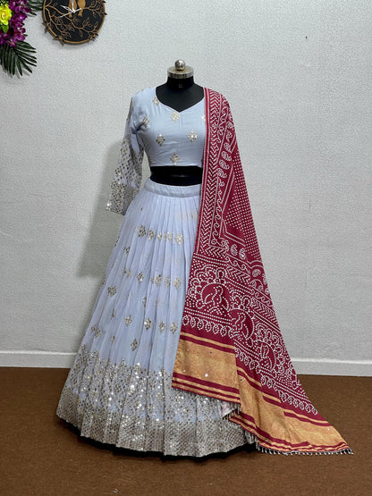 Designer Navratri Heavy Georgette Lehenga Choli with Dupatta, Embroidered 9mm Sequins & Mirror Work, Indian Wedding Outfit