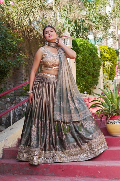 Maslin Satin Lehenga Choli Set with Digital Print and Embroidery, Canvas Can Can Flare Skirt, Maslin Blouse, Dupatta for Wedding