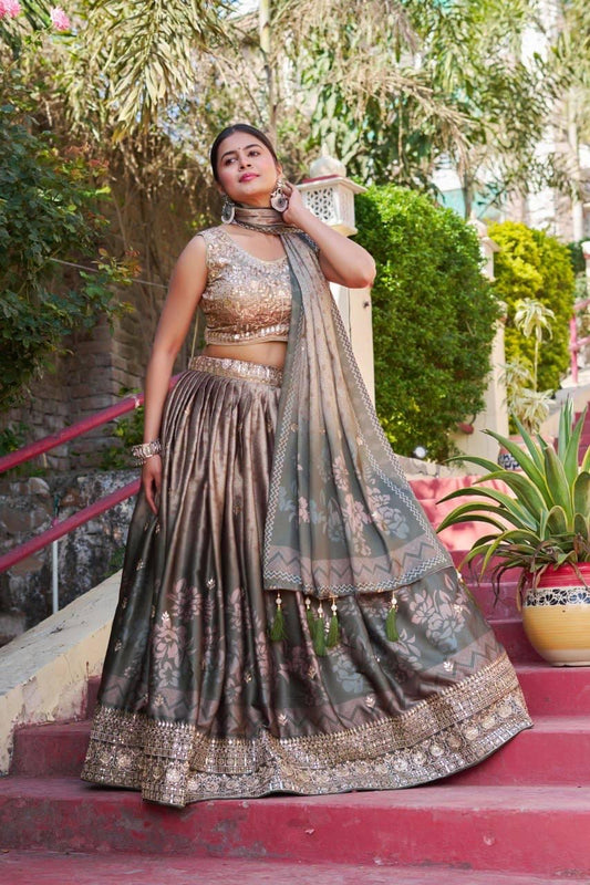 Maslin Satin Lehenga Choli Set with Digital Print and Embroidery, Canvas Can Can Flare Skirt, Maslin Blouse, Dupatta for Wedding