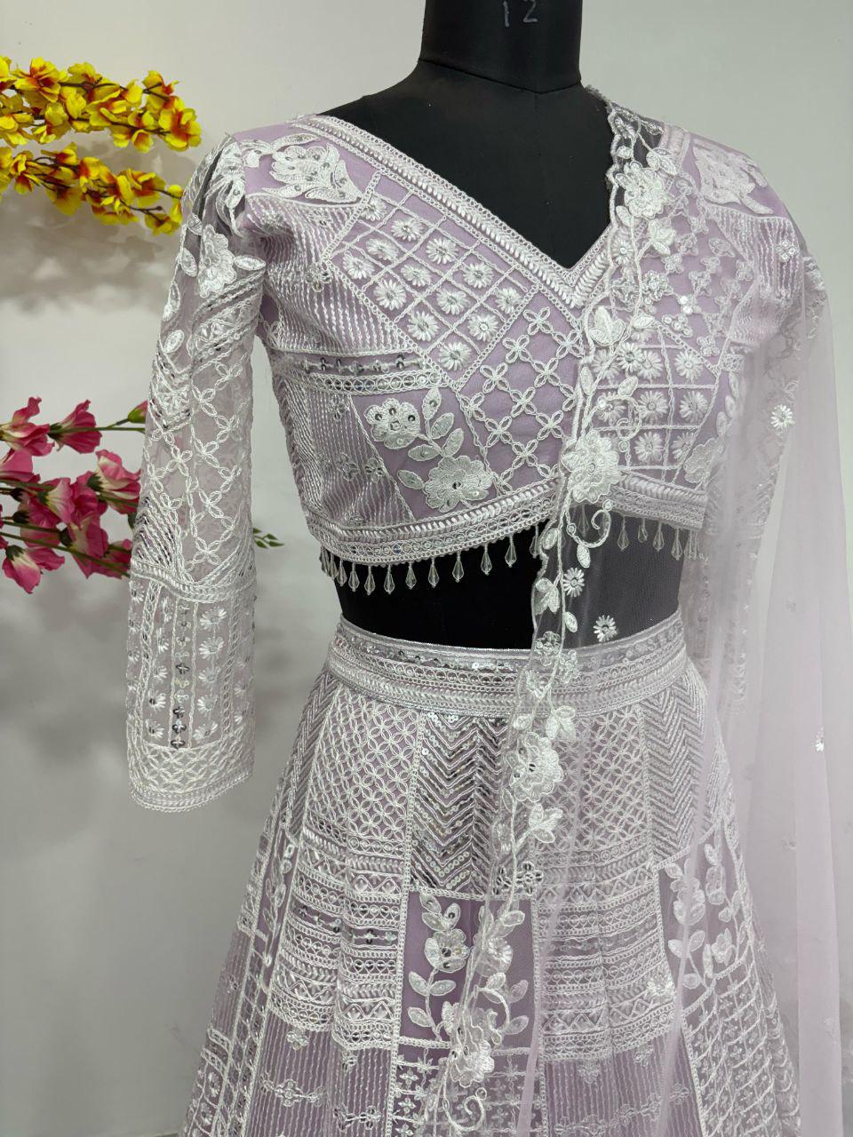 Butterfly Net Lehenga Choli with Resham Embroidery and Heavy Sequins Work, Double Inner Cancan Flare Skirt, Bridal and Festive Wear