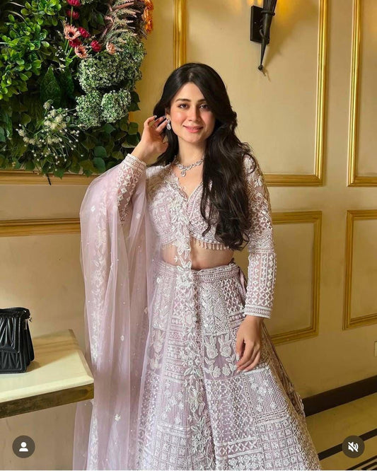 Butterfly Net Lehenga Choli with Resham Embroidery and Heavy Sequins Work, Double Inner Cancan Flare Skirt, Bridal and Festive Wear