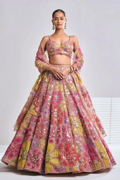Premium Georgette Lehenga Choli with Multicolor Embroidery, Heavy Sequins Work, Dupatta, Bridal Wedding, Indian Festive Wear