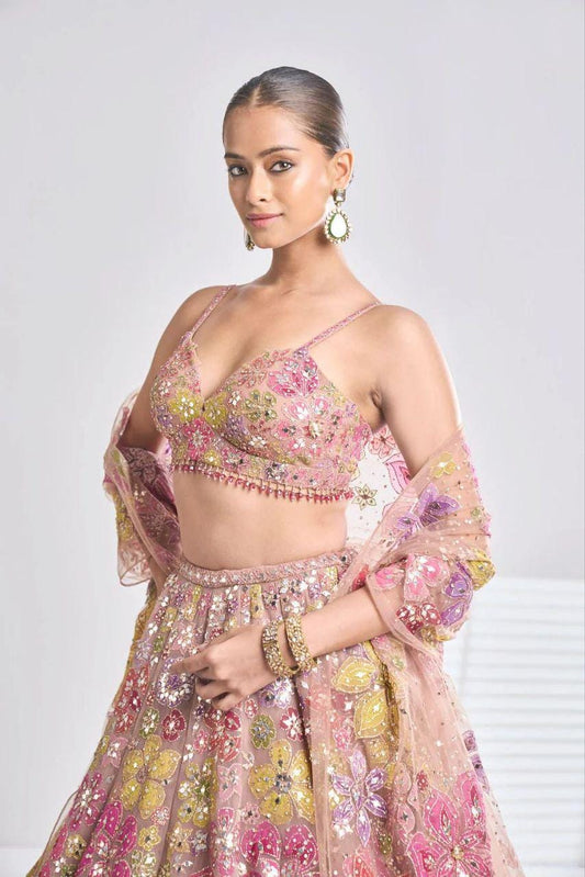 Premium Georgette Lehenga Choli with Multicolor Embroidery, Heavy Sequins Work, Dupatta, Bridal Wedding, Indian Festive Wear
