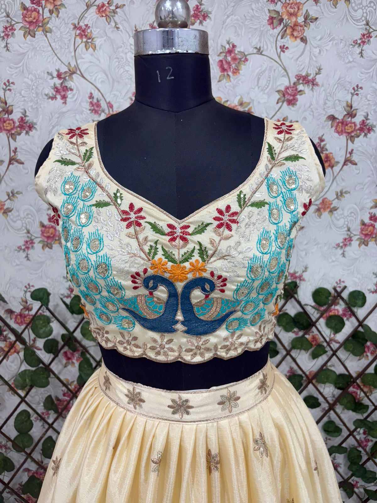 Premium Chinon Silk Lehenga with Multicolor Thread Embroidery, Heavy Sequins & Lace Border Dupatta – Bridal, Party And Festival Wear