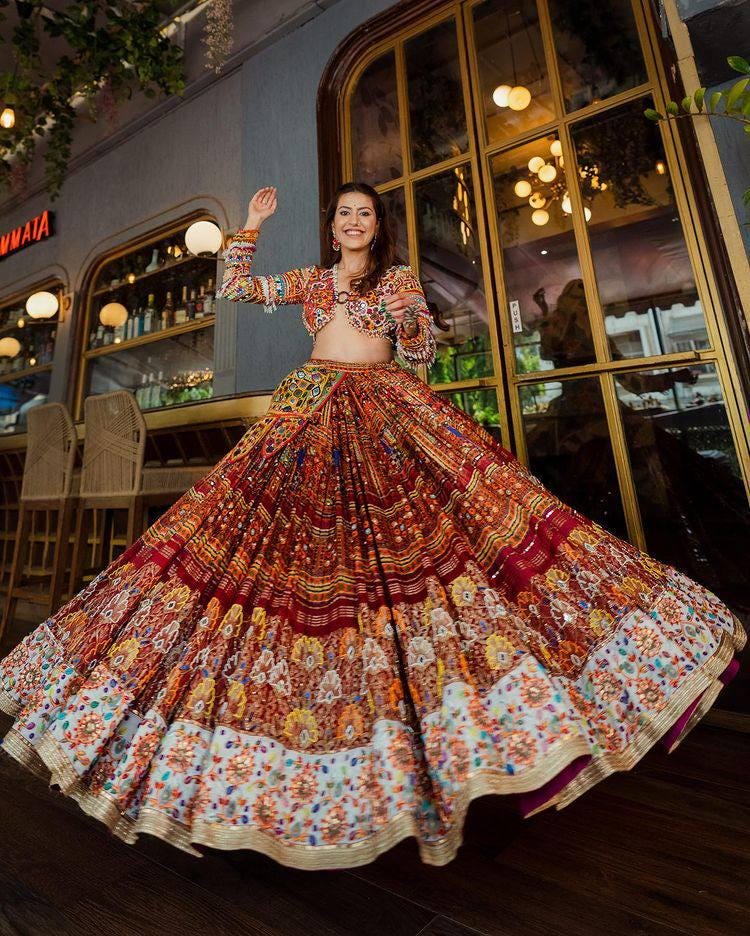 Designer Printed Lehenga Choli in Heavy Butter Silk with Real Mirror Work & Matching Dupatta – Elegant Festive Wear