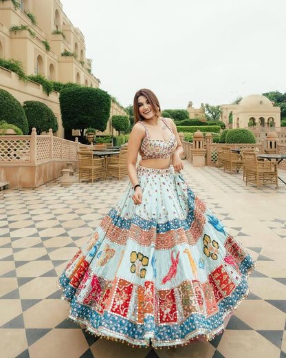 Designer Navratri Lehenga Choli Set in Heavy Muslin Cotton with Digital Prints & Real Mirror Work – Traditional Garba Wear