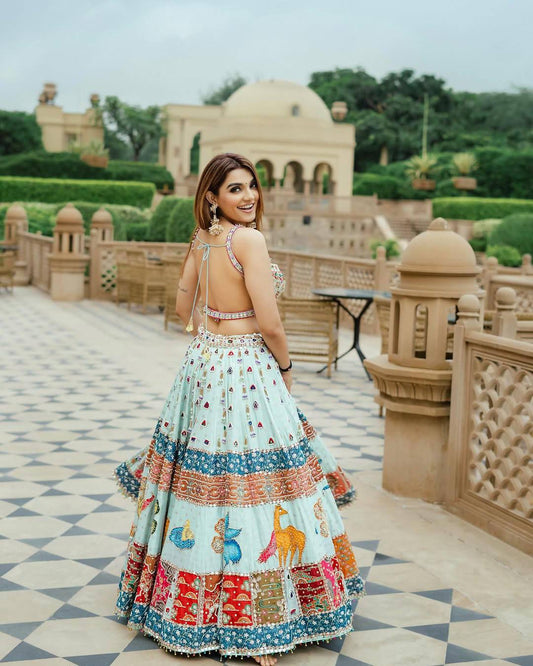 Designer Navratri Lehenga Choli Set in Heavy Muslin Cotton with Digital Prints & Real Mirror Work – Traditional Garba Wear
