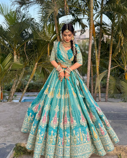 Gujarati Navratri Garba Outfit Embroidered Lehenga Choli with Sequins & Thread Work – Elegant Cosmos Simmer Festival Lehenga Set