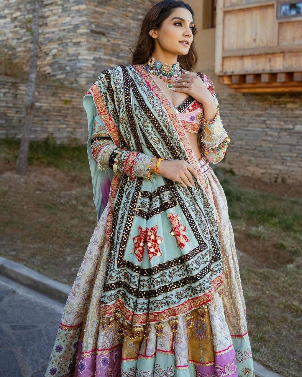 Navratri Special Muslin Cotton Lehenga Choli with Digital Print, Real Mirror Work & Handwork Lace – Festive Traditional Outfit