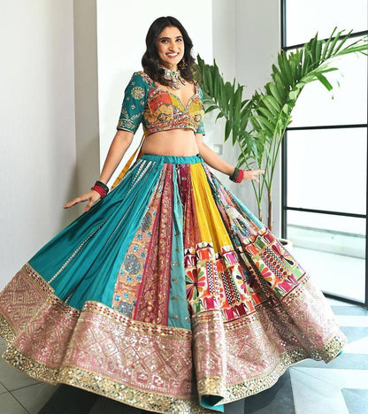 Navratri Special Muslin Cotton Lehenga Choli with Real Mirror Work, Canvas Patta Border & Handcrafted Lace – Festive Indian Outfit