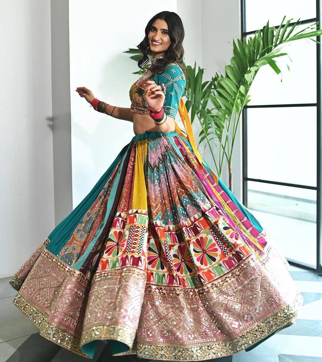 Navratri Special Muslin Cotton Lehenga Choli with Real Mirror Work, Canvas Patta Border & Handcrafted Lace – Festive Indian Outfit
