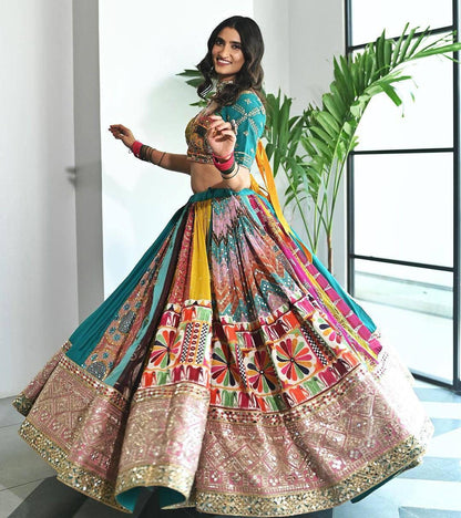 Navratri Special Muslin Cotton Lehenga Choli with Real Mirror Work, Canvas Patta Border & Handcrafted Lace – Festive Indian Outfit