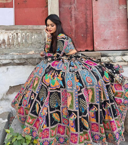 Navratri Special Muslin Cotton Lehenga Choli with Real Mirror Work, Digital Print & Georgette Dupatta – Festive Ethnic Wear