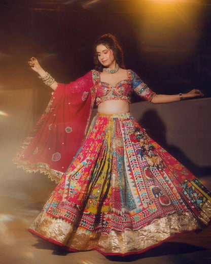 Navratri Special Designer Lehenga Choli in Heavy Muslin Cotton with Real Mirror Work, Canvas Border & Handworked Dupatta