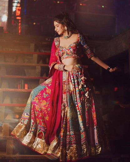 Navratri Special Designer Lehenga Choli in Heavy Muslin Cotton with Real Mirror Work, Canvas Border & Handworked Dupatta