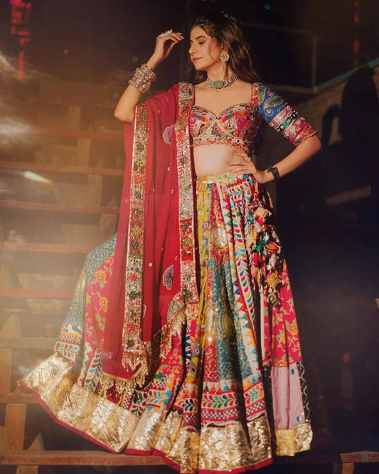 Navratri Special Designer Lehenga Choli in Heavy Muslin Cotton with Real Mirror Work, Canvas Border & Handworked Dupatta