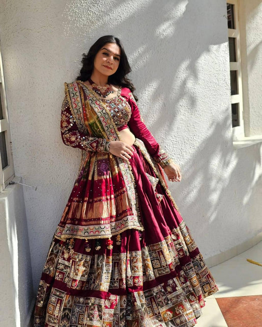 Navratri Special Designer Lehenga Choli – Heavy Muslin Cotton with Real Mirror Work, Handcrafted Dupatta, Festive Ethnic Wear