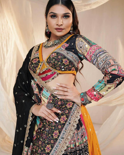 Navratri Special Designer Printed Lehenga Choli in Heavy Muslin Cotton with Digital Print & Real Mirror Work, Festive Indian Outfit